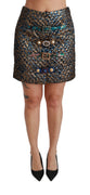 Gold Blue Jacquard Crystal Mini Skirt