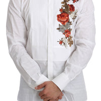 White Cotton GOLD Flowers Top Solid Shirt