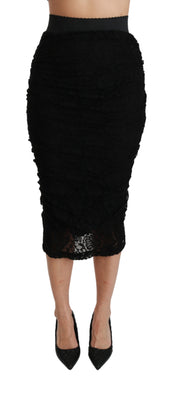 Black Lace High Waist Pencil Cut Skirt
