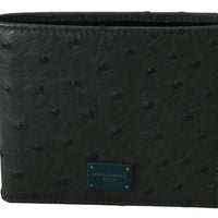 Green Ostrich Leather Bifold Mens Card Bill Wallet