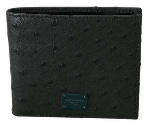 Green Ostrich Leather Bifold Mens Card Bill Wallet