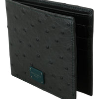Green Ostrich Leather Bifold Mens Card Bill Wallet