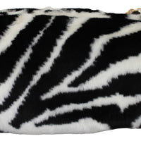 Dolce & Gabbana Black White Zebra Fur Handbag Sling Purse SICILY Bag
