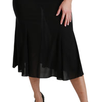 Black High Waist Mermaid Midi Silk Skirt