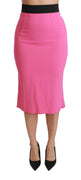 Pink High Waist Pencil Cut Midi Viscose Skirt