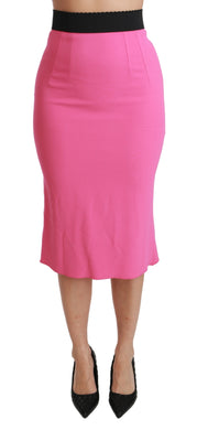 Pink High Waist Pencil Cut Midi Viscose Skirt