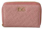 Pink Logo Leather Leopard Zipper Bill Card Coin Wallet