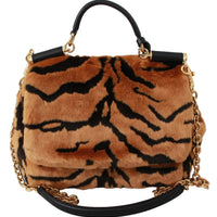 Brown Tiger Print Fur Dolce & Gabbana Shoulder Sling Purse SICILY Bag