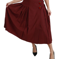 Red High Waist Pleated Maxi Wool Skirt