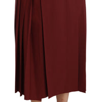 Red High Waist Pleated Maxi Wool Skirt