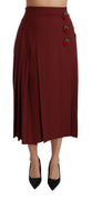 Red High Waist Pleated Maxi Wool Skirt