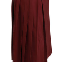 Red High Waist Pleated Maxi Wool Skirt