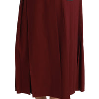 Red High Waist Pleated Maxi Wool Skirt