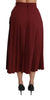 Red High Waist Pleated Maxi Wool Skirt