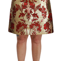 Gold Floral Jacquard High Waist Mini Skirt