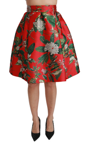 Red Floral Jacquard High Waist Mini Skirt