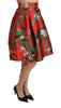 Red Floral Jacquard High Waist Mini Skirt