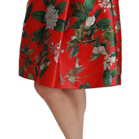 Red Floral Jacquard High Waist Mini Skirt