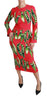 Red Snap Pea Print Longsleeve Midi Dress