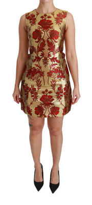 Gold Red Lurex Jacquard Midi Slim Dress