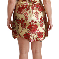 Gold Red Lurex Jacquard Midi Slim Dress
