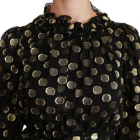 Black Gold Lurex Polka Dots Silk Flared Dress