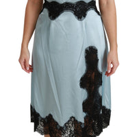 Blue Silk Lingerie Slip Lace Midi Dress