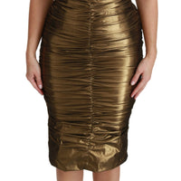 Gold Metallic Stretch Bodycon Ruched Dress