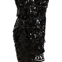 Black Sequined Hooded Sweater Dress Jumpsuit