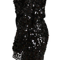 Black Sequined Hooded Sweater Dress Jumpsuit