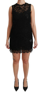 Black Sleeveless Lace Cotton Mini Dress