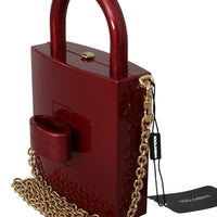 Red Padlock Gold Chain Cross Body Purse Borse BOX