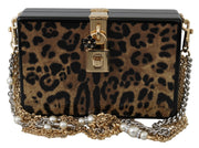 Brown Leopard Women Shoulder BOX Wood Bag