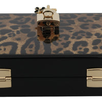 Brown Leopard Women Shoulder BOX Wood Bag