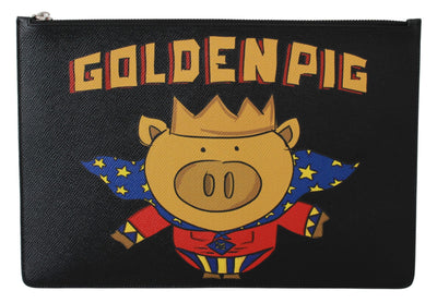 Black Golden Pig Leather Document Bag