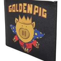 Black Golden Pig Leather Document Bag