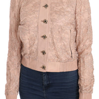Pink Leather Lace Crystal Coat Jacket
