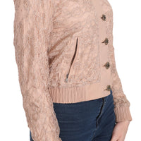 Pink Leather Lace Crystal Coat Jacket