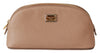 Beige Toiletry Women Leather Hand Purse Pouch