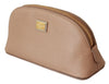 Beige Toiletry Women Leather Hand Purse Pouch