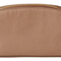 Beige Toiletry Women Leather Hand Purse Pouch