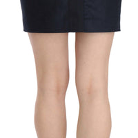 Blue Cotton Blend High Waist A-line Mini Skirt
