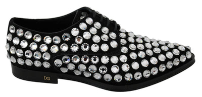 Black Suede Crystal Strass Derby Shoes