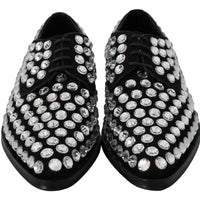 Black Suede Crystal Strass Derby Shoes