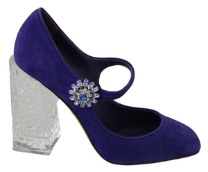 Purple Suede Crystal Heel Mary Jane Shoes