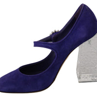 Purple Suede Crystal Heel Mary Jane Shoes