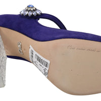 Purple Suede Crystal Heel Mary Jane Shoes