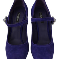 Purple Suede Crystal Heel Mary Jane Shoes