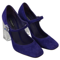 Purple Suede Crystal Heel Mary Jane Shoes