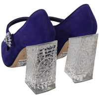 Purple Suede Crystal Heel Mary Jane Shoes